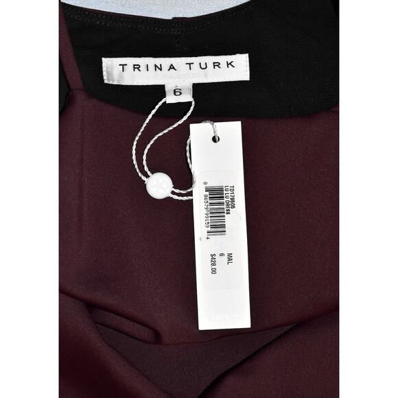 B0 NWT TRINA TURK Lu Lu Malbec Burgundy Red Cold Shoulder Sheath Dress Sz 6 $428 - Picture 6 of 7